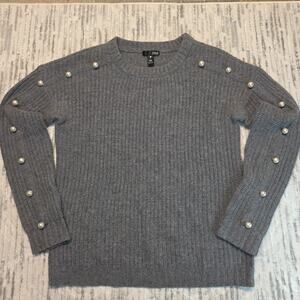 Aqua Women's Sweater With Pearls Cashmere Long Sleeve Crew Neck Sz S